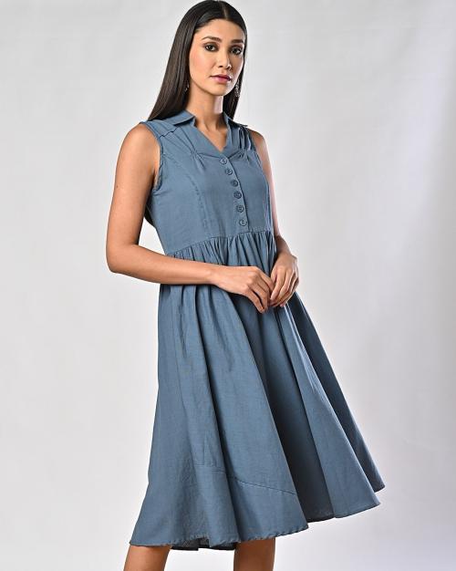 Fit & Flare Dress with Spread Collar