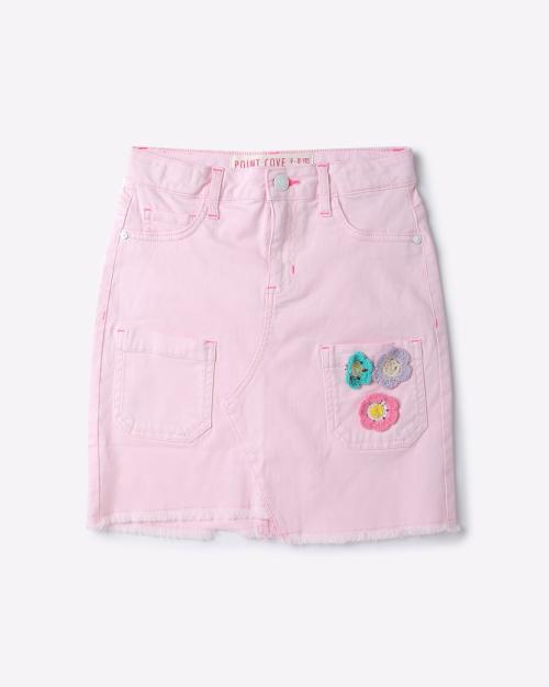 Denim Skirt with Asymmetrical Frayed Hem