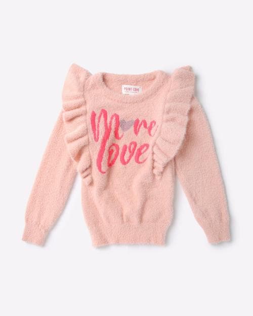 Fuzzy Yarn Sweatshirt with Ruffles