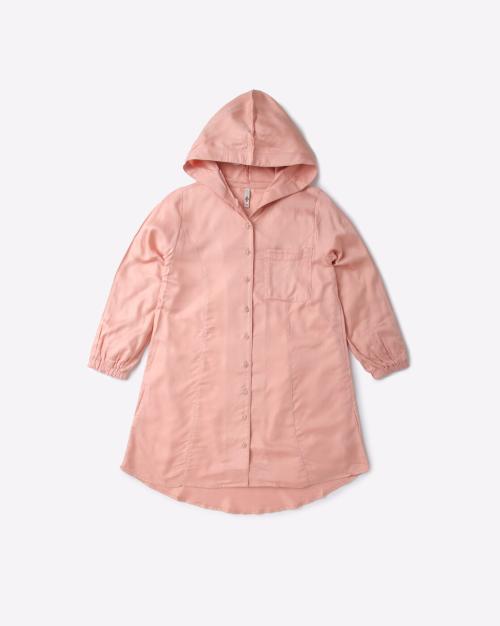 Hooded Shirt Dress with Patch Pocket