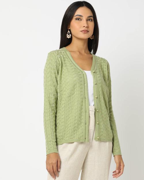 Women V-Neck Button-Down Cardigan