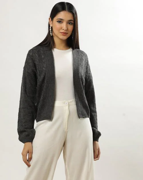 Women Pointelle-Knit Front-Open Cardigan