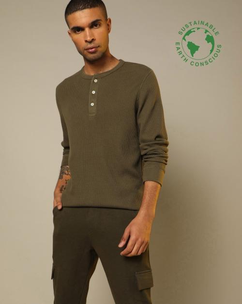 Buy Regular Fit Striped Organic Cotton Henley TShirt Online at Best