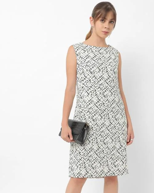 Printed Boat-Neck A-line Dress