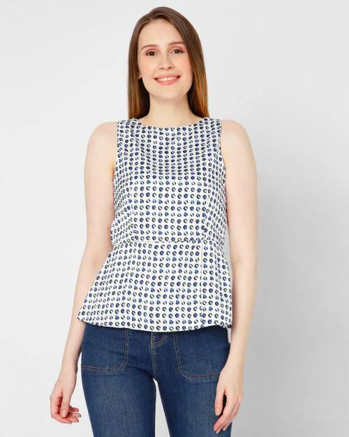Printed Sleeveless Peplum Top