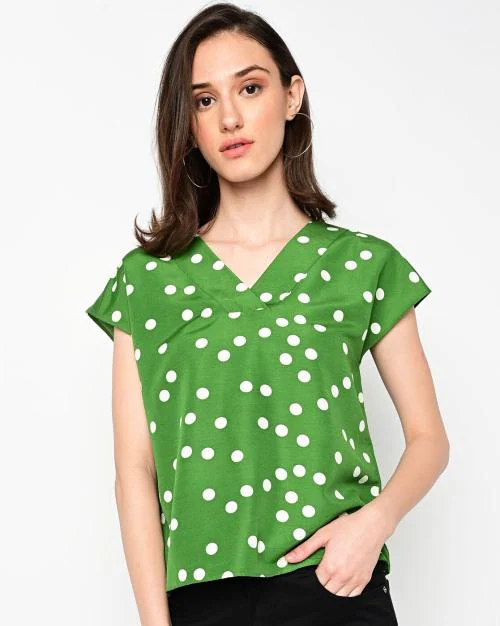 Polka-Dot V-neck Top