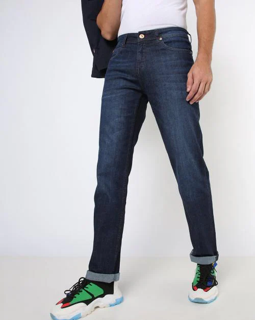 Washed Slim Fit Jeans with Whiskers