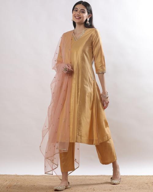 Women V-Neck Straight Kurta Suit Set