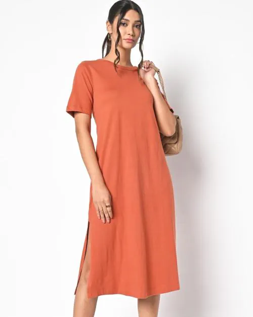 Cotton T-shirt Dress with Side Slit
