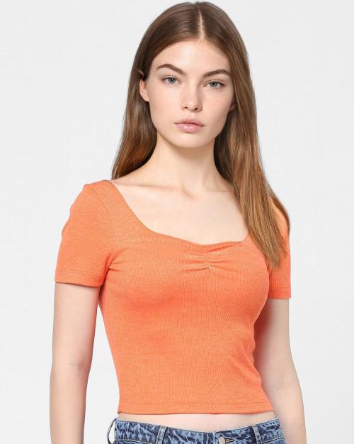 Ribbed Square-NeckT-shirt