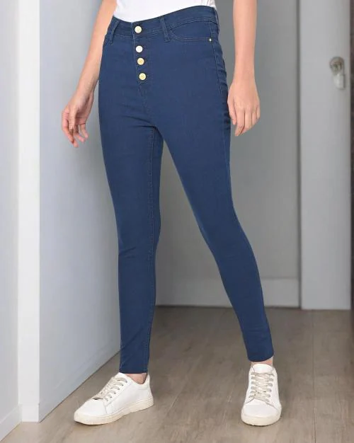 Women Skinny Jeans with Button Closure