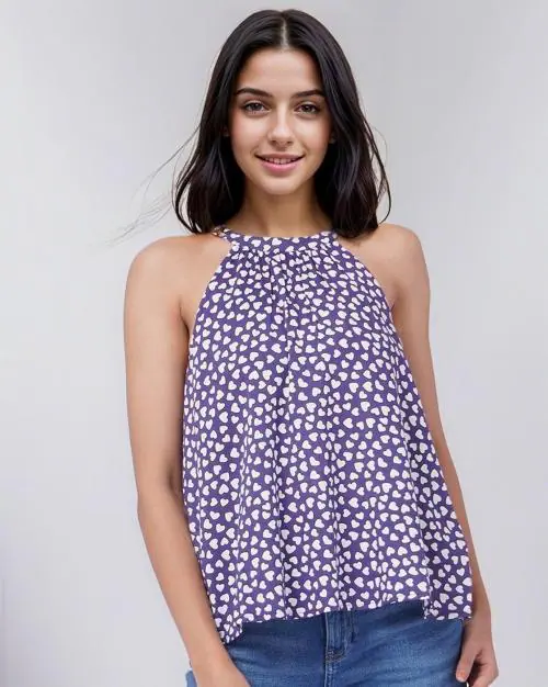 Printed Sleeveless Halter-Neck Top