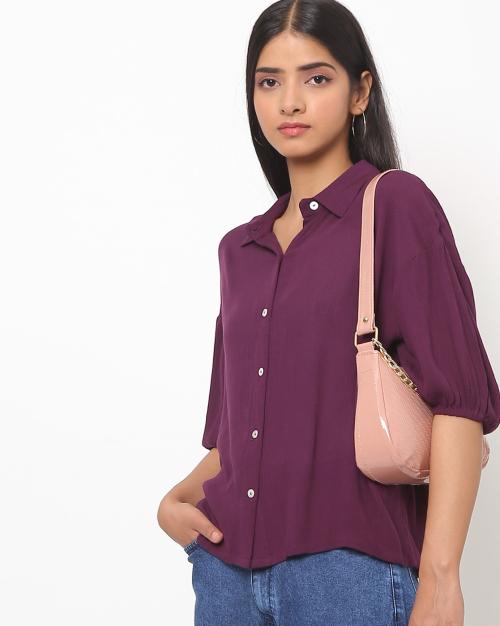 Boxy Shirt with Spread Collar