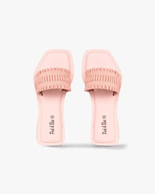 Ruched Strap Flat Sliders