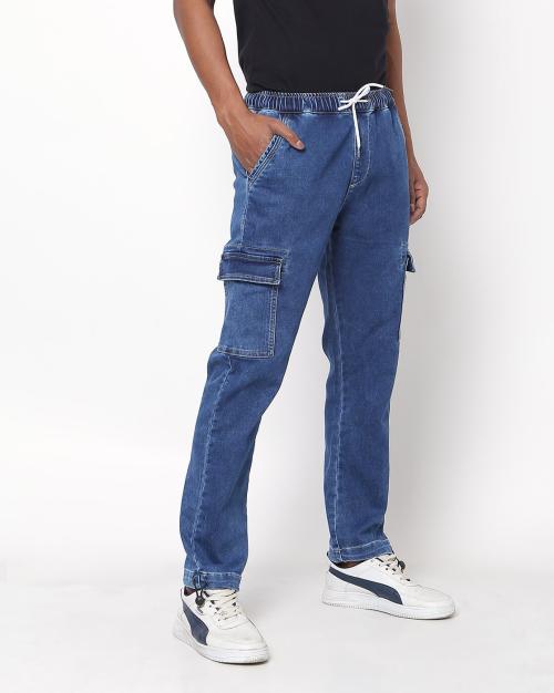 Men Acid Lightly Washed Slim Fit Cargo Jeans