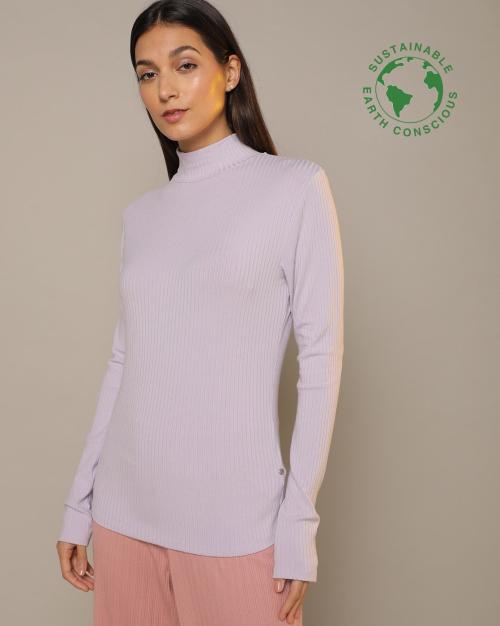 Ribbed Organic Cotton High-Neck Top
