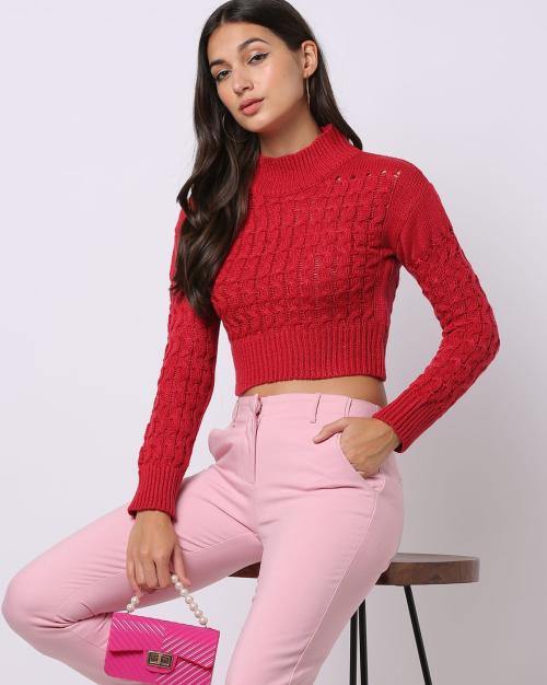 Cable-Knit High-Neck Pullover