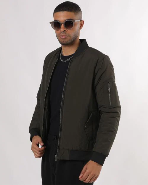 Zip-Front Bomber Jacket with Flap Pockets