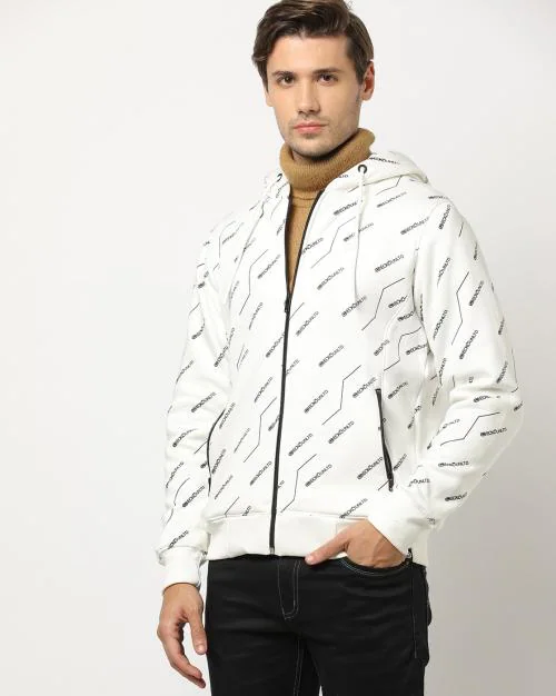 Brand Print Zip-Front Hoodie