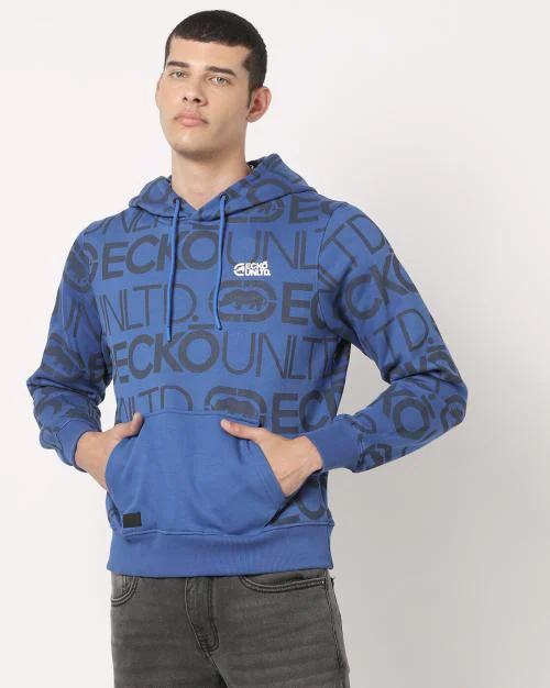 Brand Print Hoodie with Kangaroo Pocket