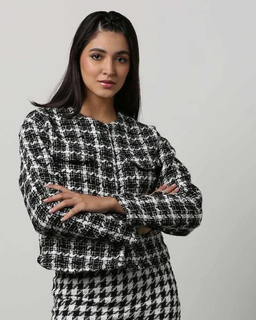 Women Checked Tweed Jacket