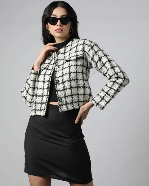 Women Checked Tweed Jacket