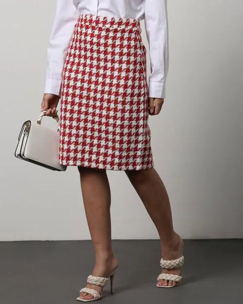 Women Houndstooth Pencil Skirt
