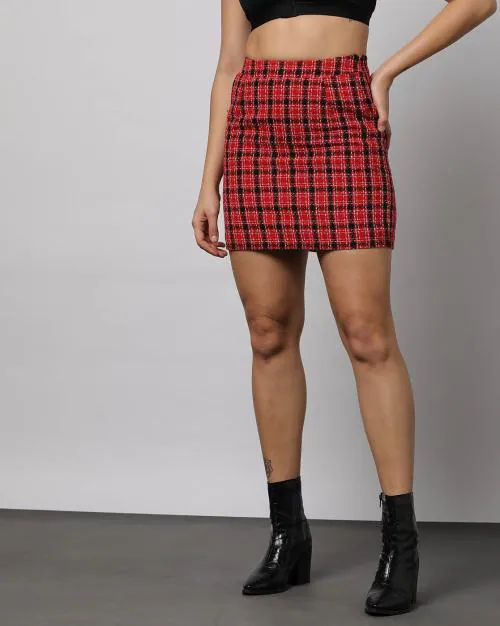 Women Tweed Pencil Mini Skirt