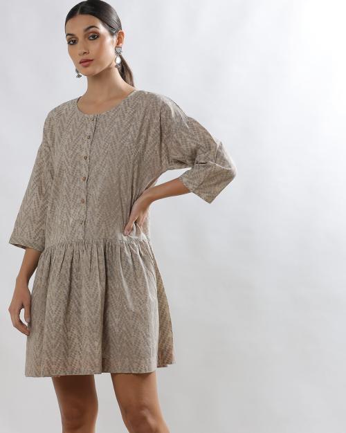 Chevron Print Drop Waist Dress