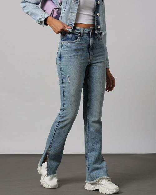 Women Lightly Washed Distressed Bootcut Jeans