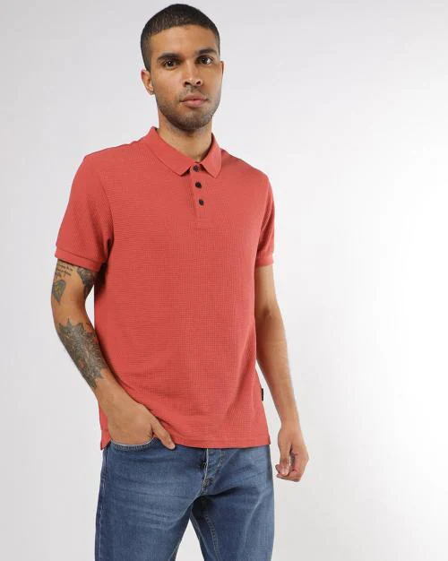 Regular Fit Waffle Knit Polo T-shirt