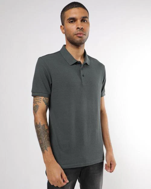 Buy Regular Fit Waffle Knit Polo T shirt Online at Best Prices in India