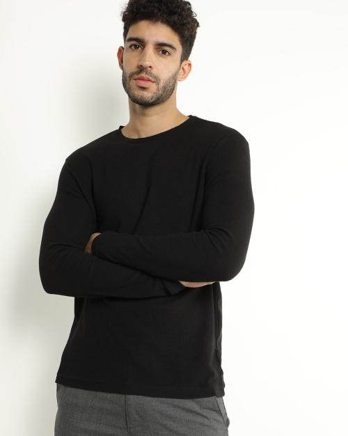 Regular Fit Waffle-Knit Crew-Neck T-Shirt