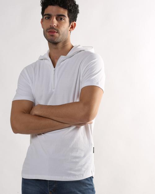 Mens Structure Wide Neck Hooded Tshirt