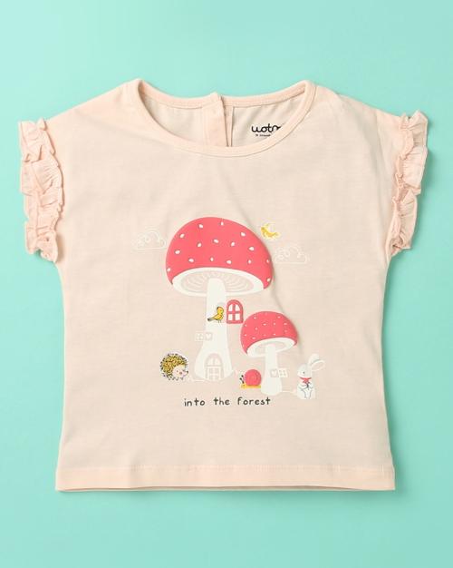 Mushroom Print Round-Neck T-Shirt