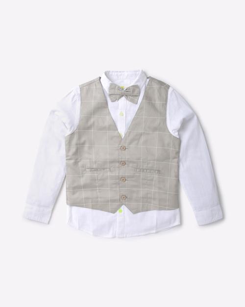 Shirt & Checked Waistcoat with Bow Tie