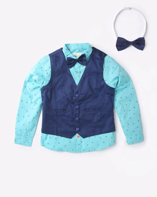 Micro Print Shirt with Vest & Bow Tie