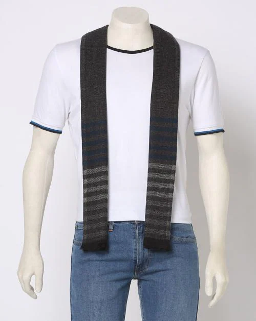 Men Striped Muffler with Frayed Edges