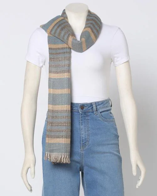 Women Striped Shawl with Fringed Border