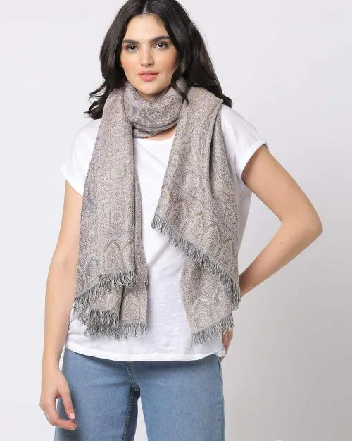 Women Paisley Print Stole with Fringes