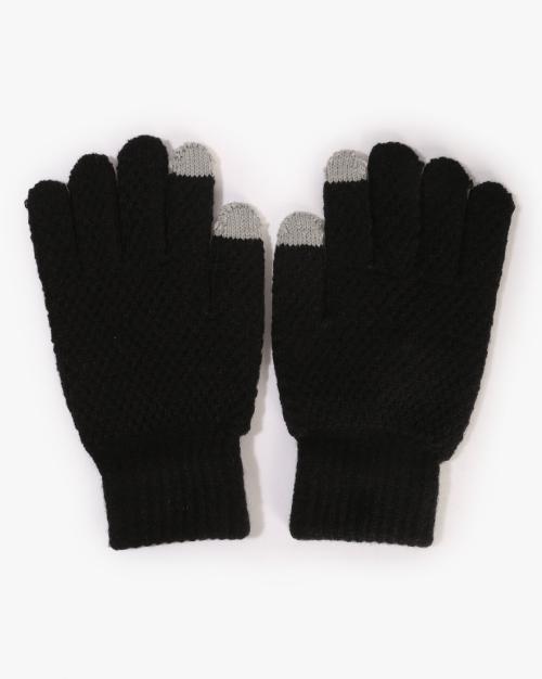 Men Waffle-Knit Screen Sensitive Winter Gloves