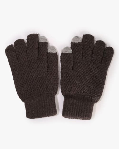 Men Waffle-Knit Screen Sensitive Winter Gloves