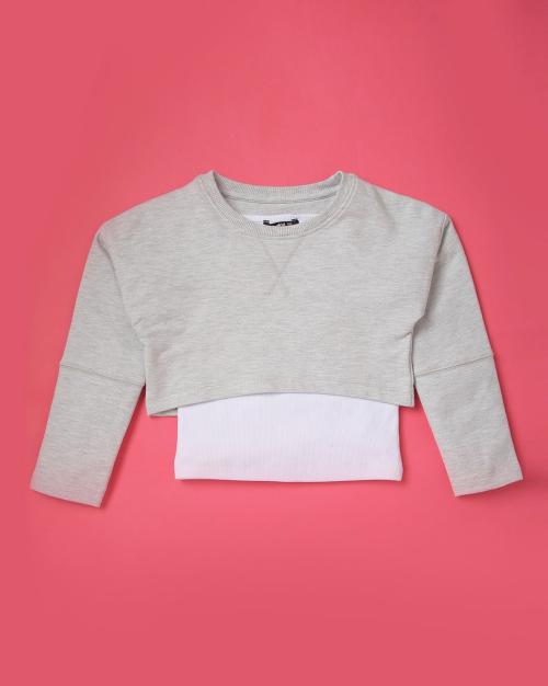 Round-Neck Crop Sweatshirt with Camisole