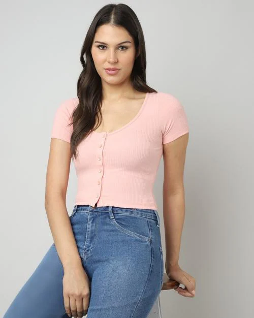 Ribbed Button-Down Top