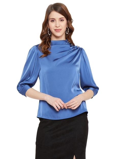 High-Neck Top with Button Accent