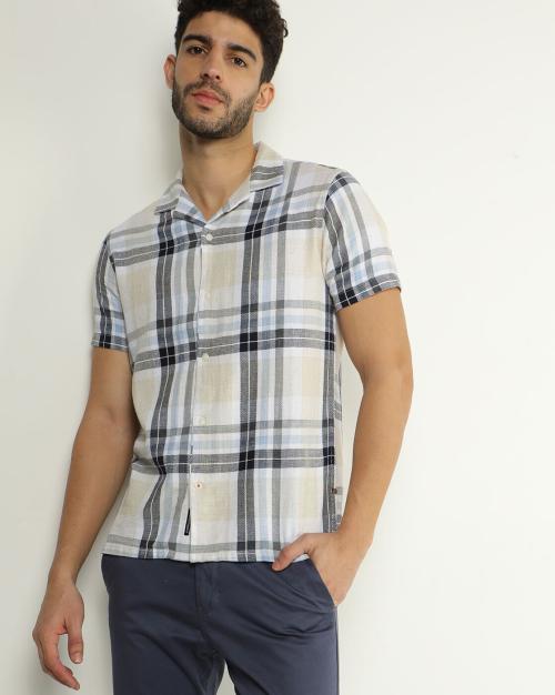 Checked Shirt with Cuban Collar