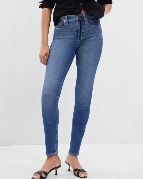 High Rise Skinny Fit Stretchable Jeans with Mid Wash
