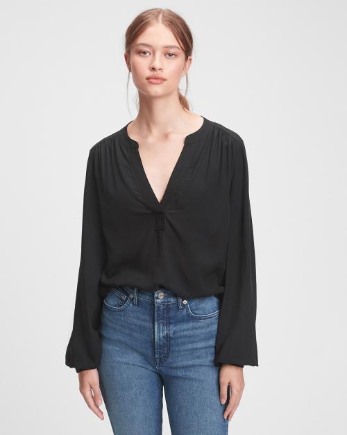 V-Neck Top with Cuffed Sleeves