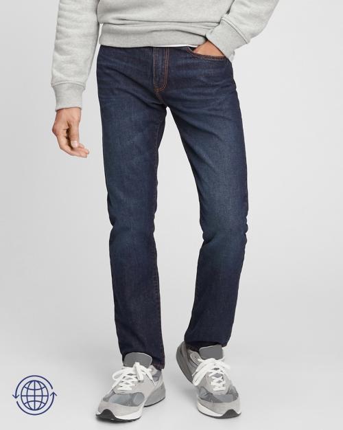 Dark Wash Slim Fit Non-Stretchable Jeans with Washwell