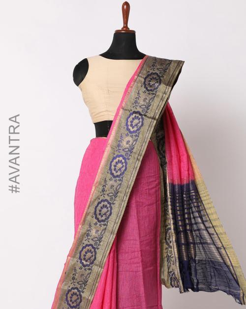 Banarasi Linen Blend Saree with Zari Border